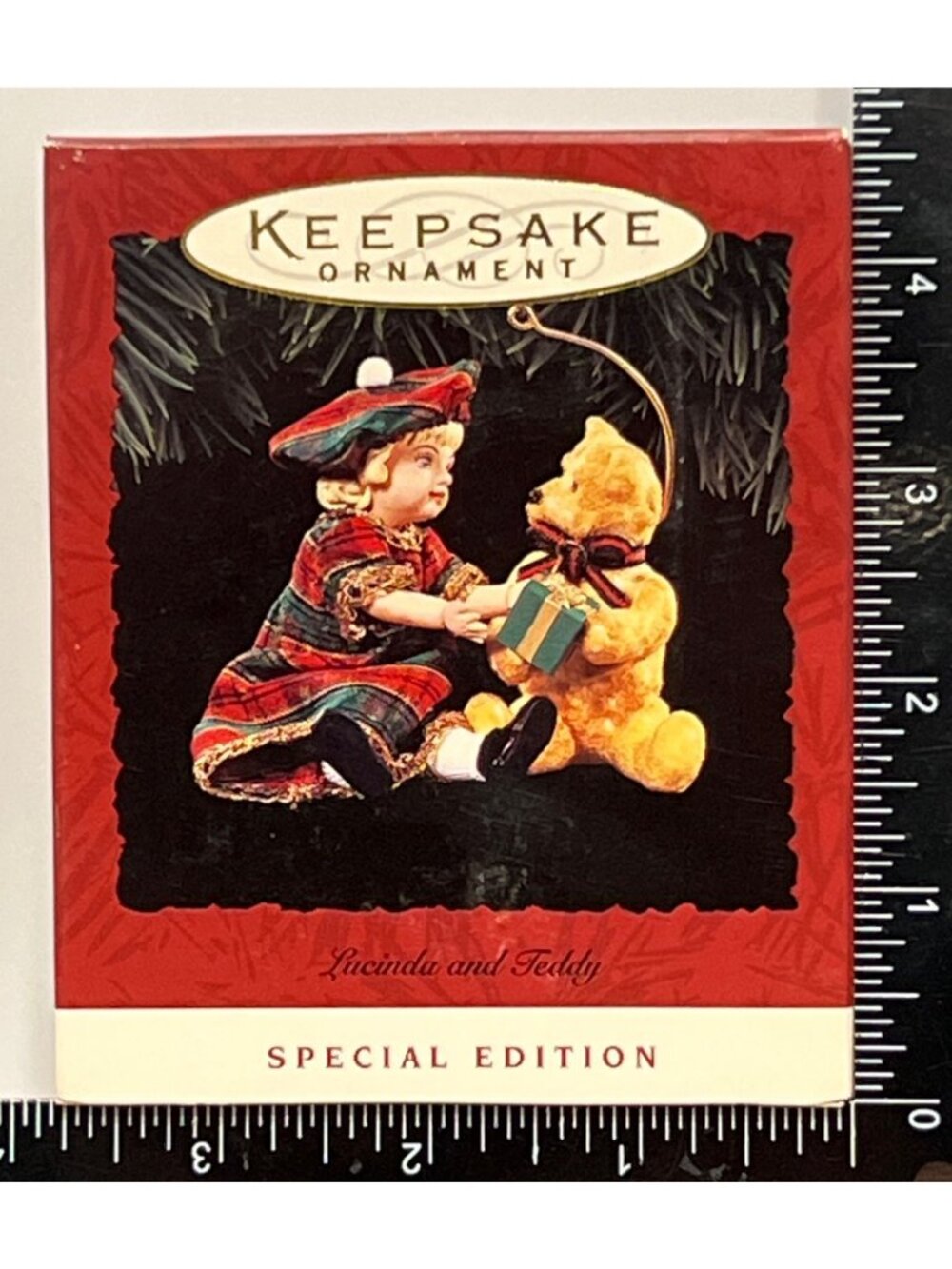 1994 HALLMARK KEEPSAKE ORNAMENT QX481-3 LUCINDA AND TEDDY BEAR GIFT GIRL